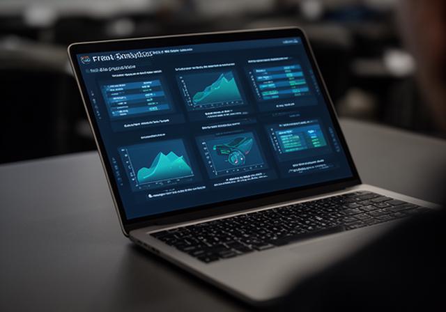 Conference laptop showing a fraud analytics webinar screen with charts and presenter slides