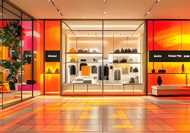 Boutique store floorplan with hourly footfall heat map hotspots and display zones highlighted